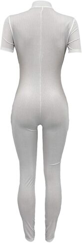 بدلة قفز نسائية مثيرة من qfmqkpi قطعة واحدة بسحاب عميق ورقبة على شكل حرف v وأكمام قصيرة سراويل رومبير للحفلات in Kuwait