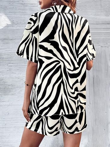 WDIRARA Women's 2 Piece Outfit Zebra Print Button Front Half Sleeve Shirt and Shorts Set in Kuwait