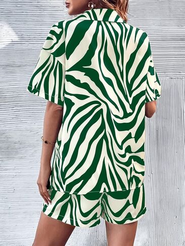 WDIRARA Women's 2 Piece Outfit Zebra Print Button Front Half Sleeve Shirt and Shorts Set in Kuwait