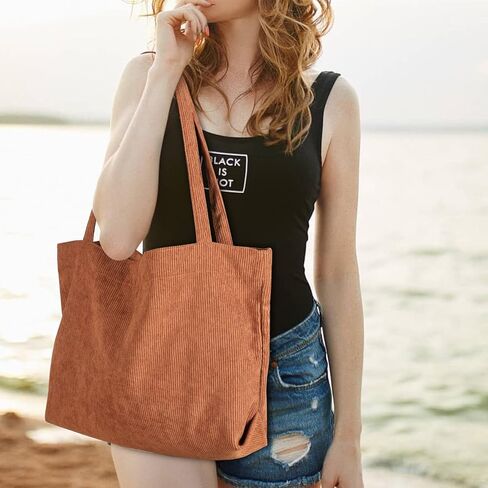 حقيبة يد نسائية من Sightor Corduroy حقيبة كتف ذات سعة كبيرة وحقيبة تسوق كاجوال in Kuwait