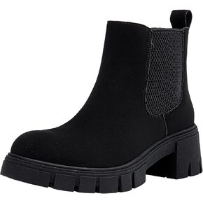 Women's Chunky Platform Chelsea Ankle Boots, Slip On Design | Comfortable dressy booties,memory foam insole and elastic side panels,polished styling for work and weekends in Saudi Arabia