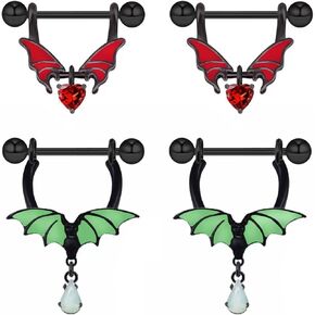 CHARMONLINE 14G Heart,Bat Nipple Rings 316L Stainless Steel Heart Nipple Barbells Body Piercing Jewelry for Women Men