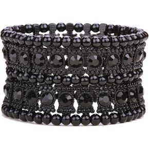 YACQ Women's Multilayer Wide Stretch Cuff Bracelets Fit Various Wrist Sizes - Soft Elastic Band - Lead & Nickle Free in Saudi Arabia