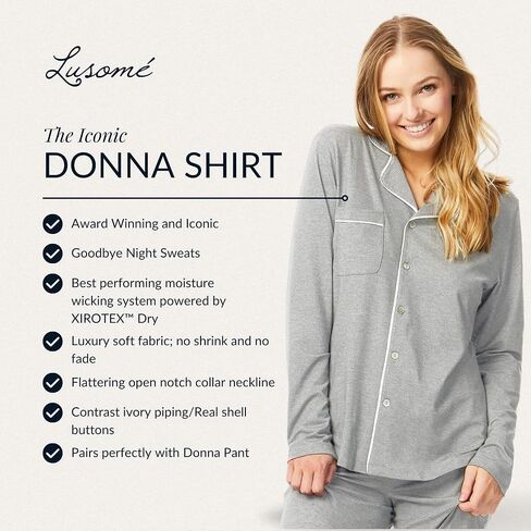 قميص بيجامة نسائي من Lusomé Donna، أفضل من قميص PJ الممتص للرطوبة بأزرار لأعلى للنوم الساخن in Kuwait