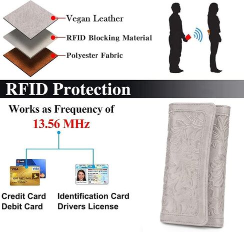 MEITRUE المرأة محفظة جلدية تتفاعل حجب Trifold السيدات محفظة تنقش طويلة مخلب حامل بطاقة الهاتف دفتر شيكات المنظم 2214 in Kuwait
