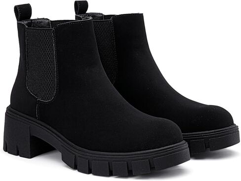 Women's Chunky Platform Chelsea Ankle Boots, Slip On Design | Comfortable dressy booties,memory foam insole and elastic side panels,polished styling for work and weekends in Saudi Arabia