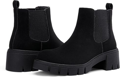 Women's Chunky Platform Chelsea Ankle Boots, Slip On Design | Comfortable dressy booties,memory foam insole and elastic side panels,polished styling for work and weekends in Saudi Arabia