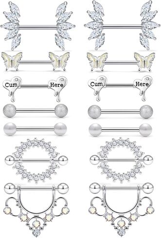 Cisyozi Butterfly Nipple Rings 14G Nipple Piercing Jewelry Stainless Steel Nipple Tongue Ring Barbell Piercing Jewelry for Women 14mm Silver Black Purple Rose Gold 7Pairs in Saudi Arabia