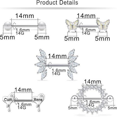 Cisyozi Butterfly Nipple Rings 14G Nipple Piercing Jewelry Stainless Steel Nipple Tongue Ring Barbell Piercing Jewelry for Women 14mm Silver Black Purple Rose Gold 7Pairs in Saudi Arabia