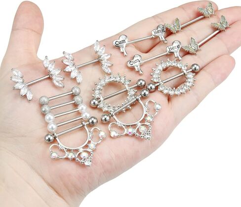 Cisyozi Butterfly Nipple Rings 14G Nipple Piercing Jewelry Stainless Steel Nipple Tongue Ring Barbell Piercing Jewelry for Women 14mm Silver Black Purple Rose Gold 7Pairs in Saudi Arabia