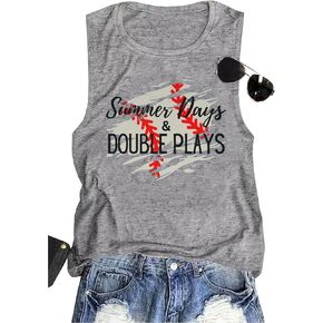 Summer Days and Double Plays Tank Tops Women Funny Baseball Shirt Casual Sleeveless Softball Muscle Tank Vest