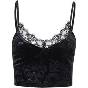 Women's Gothic Crop Top Spaghetti Strap Camisole Mall Goth Grunge Punk Fairy Cami Corset Top Backless Vest
