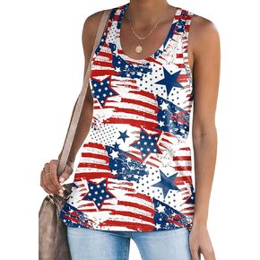 Women's American Flag Tank Tops 4th of July Sleeveless USA Flag Shirts Casual Racerback Stars and Stripes Patriotic T Shirts