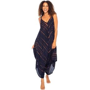 Back From Bali Womens Tie Dye Jumpsuit Loose Relaxed Fit Casual Blue Boho Wide Leg Sleeveless Romper Rayon