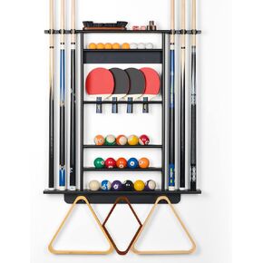 XCSOURCE Pool Stick Holder, 2-IN-1 Pool Cue Rack & Ping Pong Paddle Holder, 100% Solid Pine Wood Wall Mount Holds Billiards and Table Tennis Accessories for Man Cave, Billiard Room, Game Room,Bar Room in Kuwait
