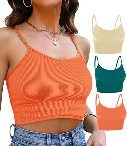 Topstype 3 Pcs Ribbed Crop Tank Cami Tops Womens Sleeveless Spaghetti Strap Camisole in Kuwait