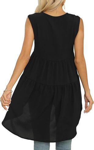 بلوزة نسائية فضفاضة برقبة على شكل حرف V بدون أكمام وبحواف عالية ومنخفضة من Vrtige in Kuwait