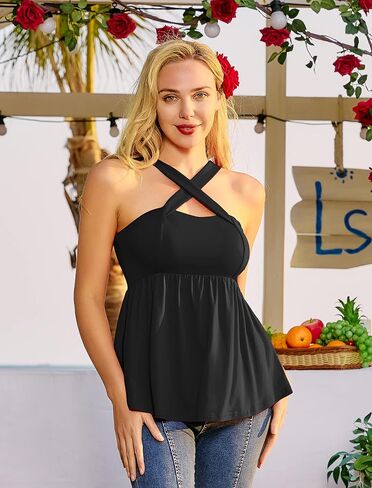 بلوزة نسائية من Belle Poque متقاطعة متقاطعة بدون أكمام بيبلوم كامي تانك القمم بلوزة عتيقة من الخمسينيات in Saudi Arabia