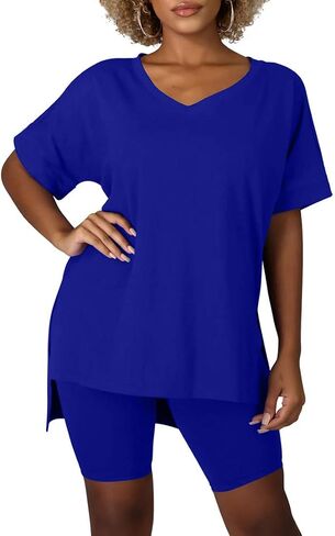 BORIFLORS Women's 2 Piece Club Outfits Causal V Neck Tops T Shirt Sexy Legging Shorts Set in Saudi Arabia