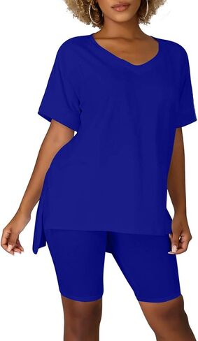 BORIFLORS Women's 2 Piece Club Outfits Causal V Neck Tops T Shirt Sexy Legging Shorts Set in Saudi Arabia