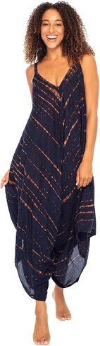 بذلة نسائية من Back From Bali ذات صبغة التعادل فضفاضة ومريحة كاجوال باللون الأزرق بوهو واسعة الساق بدون أكمام من حرير الرايون in Kuwait