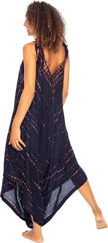 بذلة نسائية من Back From Bali ذات صبغة التعادل فضفاضة ومريحة كاجوال باللون الأزرق بوهو واسعة الساق بدون أكمام من حرير الرايون in Kuwait