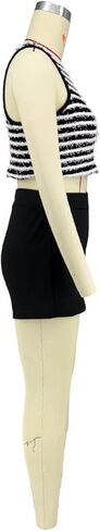 Aotasely 2 Piece Knitted Outfits for Women Sexy Shaggy Stripe Crop Tank Top High Waist Shorts Club Night Active Wear in Kuwait