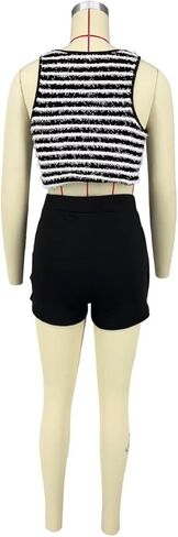 Aotasely 2 Piece Knitted Outfits for Women Sexy Shaggy Stripe Crop Tank Top High Waist Shorts Club Night Active Wear in Kuwait