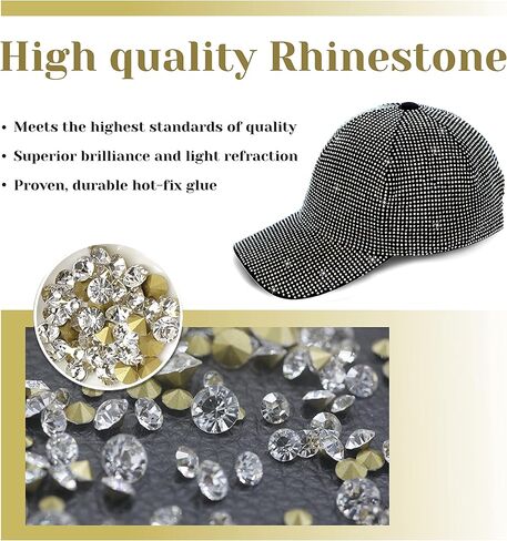 Wayideal قبعات بيسبول قابلة للتعديل بحجر الراين بالكامل، قبعات بلينغ بلينغ، قبعات عصرية in Kuwait