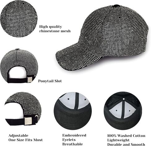 Wayideal قبعات بيسبول قابلة للتعديل بحجر الراين بالكامل، قبعات بلينغ بلينغ، قبعات عصرية in Kuwait
