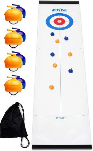 Elite Sportz Equipment Curling Game - Tabletop Games for Adults, Kids & Families - 4 Ft x 1 Ft Mat for Indoor Fun w/Bonus Travel Bag - Ages 6 & Up in Kuwait