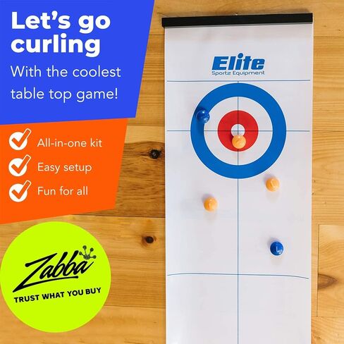 Elite Sportz Equipment Curling Game - Tabletop Games for Adults, Kids & Families - 4 Ft x 1 Ft Mat for Indoor Fun w/Bonus Travel Bag - Ages 6 & Up in Kuwait