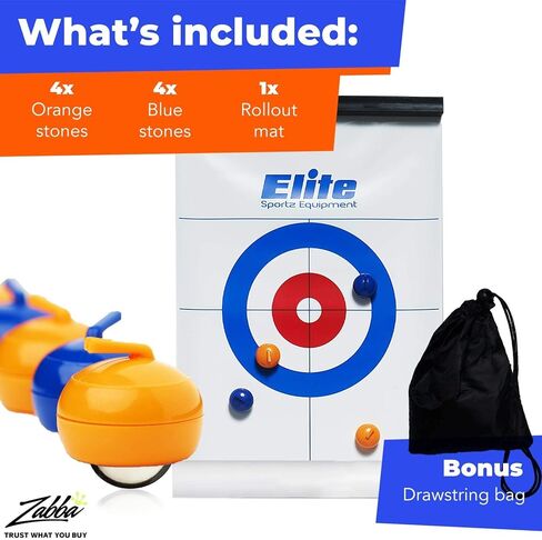 Elite Sportz Equipment Curling Game - Tabletop Games for Adults, Kids & Families - 4 Ft x 1 Ft Mat for Indoor Fun w/Bonus Travel Bag - Ages 6 & Up in Kuwait