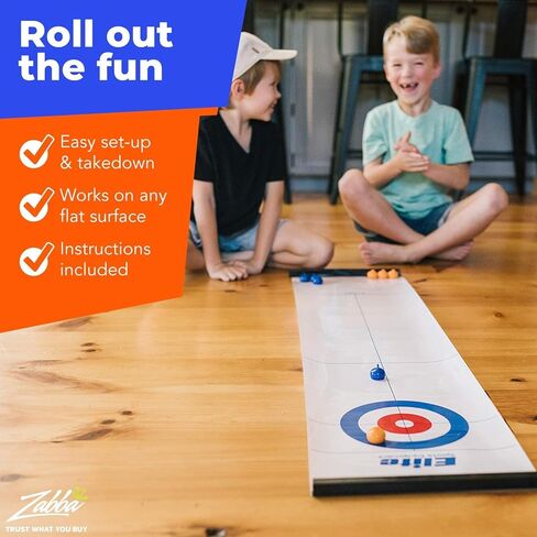 Elite Sportz Equipment Curling Game - Tabletop Games for Adults, Kids & Families - 4 Ft x 1 Ft Mat for Indoor Fun w/Bonus Travel Bag - Ages 6 & Up in Kuwait