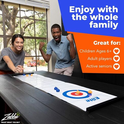 Elite Sportz Equipment Curling Game - Tabletop Games for Adults, Kids & Families - 4 Ft x 1 Ft Mat for Indoor Fun w/Bonus Travel Bag - Ages 6 & Up in Kuwait