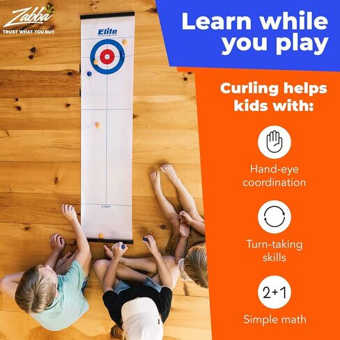 Elite Sportz Equipment Curling Game - Tabletop Games for Adults, Kids & Families - 4 Ft x 1 Ft Mat for Indoor Fun w/Bonus Travel Bag - Ages 6 & Up in Kuwait