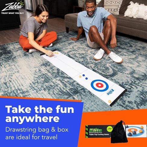 Elite Sportz Equipment Curling Game - Tabletop Games for Adults, Kids & Families - 4 Ft x 1 Ft Mat for Indoor Fun w/Bonus Travel Bag - Ages 6 & Up in Kuwait