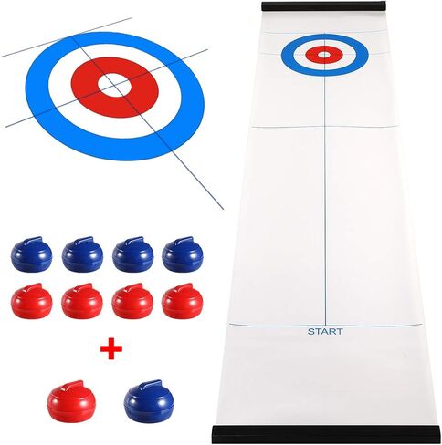 Yobbi Tabletop Curling Game for Kids, Adults & Family. Fun Indoor Sports Game for Everyone. Come with 8+2 Tabletop Curling Stones. Easy to Set Up, Play & Portable. in Saudi Arabia