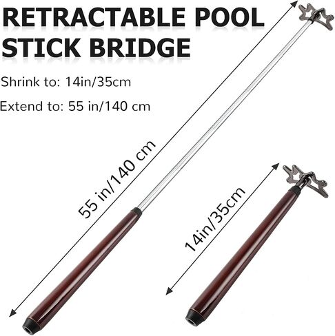 Sumind Retractable Pool Bridge Stick,Billiards Cue Stick Bridge with Removable Bridge Head and Wood Handle Billiards Pool Cue Accessory for Pool Cue Table in Kuwait