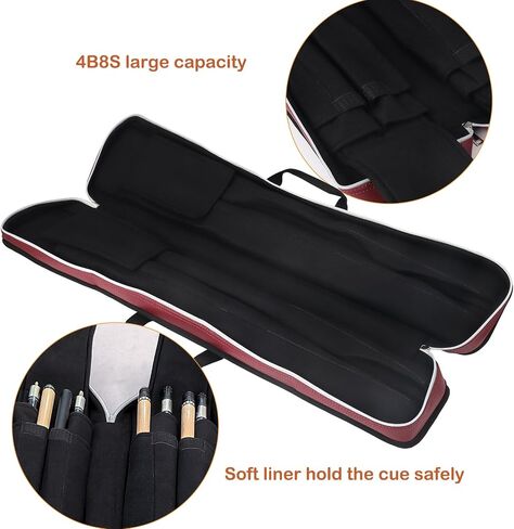 ICZW 4x8 Pool Cue Case Billiard Stick Carrying Case Leatherette Soft Cue Bag Hold 4 Butt 8 Shaft Red in Saudi Arabia