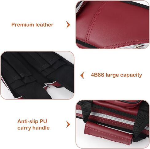 ICZW 4x8 Pool Cue Case Billiard Stick Carrying Case Leatherette Soft Cue Bag Hold 4 Butt 8 Shaft Red in Saudi Arabia