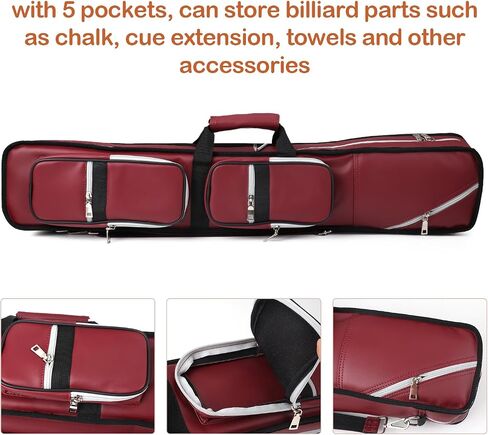 ICZW 4x8 Pool Cue Case Billiard Stick Carrying Case Leatherette Soft Cue Bag Hold 4 Butt 8 Shaft Red in Saudi Arabia