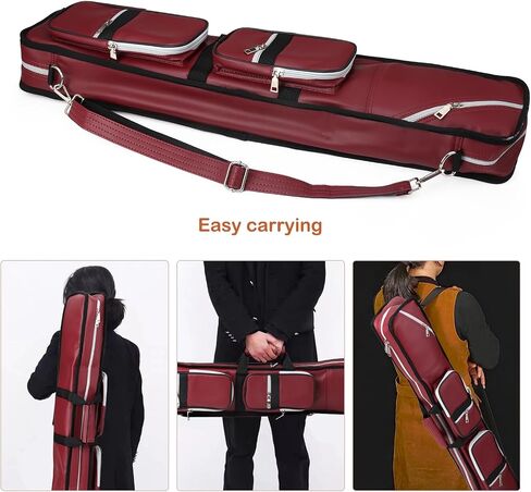 ICZW 4x8 Pool Cue Case Billiard Stick Carrying Case Leatherette Soft Cue Bag Hold 4 Butt 8 Shaft Red in Saudi Arabia