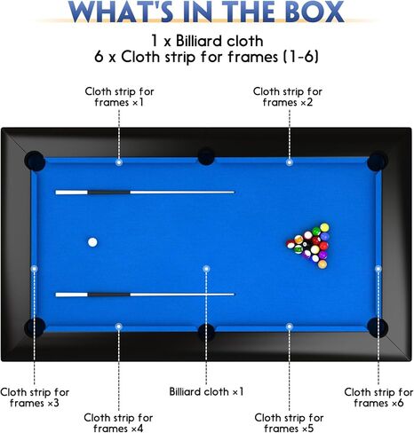 قماش هوسميلي بلياردو، مفرش طاولة بلياردو بطول 8.5 قدم، قماش لباد طاولة البلياردو، واقي بلياردو مخلوط من النايلون واللباد مع 6 شرائط قماش، قدرة تمدد قماش فائقة لطاولة بلياردو بطول 8 أقدام in Kuwait