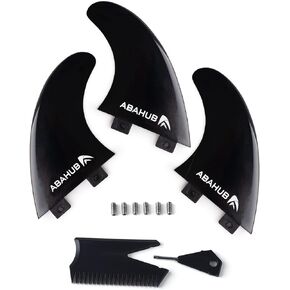 Abahub Surfboard Thruster Fins Set, Compatible with FCS Style Fin Box, Fiberglass Reinforced G5 Surf Fin, 3 Fins for Surf Boards, Surfing Longboard, Shortboard, with Screws and Key, Black/Blue/White