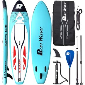 Run Wave Inflatable Stand Up Paddle Board 11'×33''×6''(6'' Thick) Non-Slip Deck with Premium SUP Accessories | Wide Stance, Bottom Fins for Surfing Control | Youth Adults Beginner