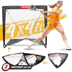NET PLAYZ 4 x 4 x 4 Feet Lacrosse Goal Fast Install, Fiberglass Frame, Lightweight, Foldable, Portable, Carry Bag Included