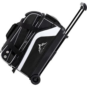 GoHimal Double Roller 2 Ball Bowling Bag with Separate Shoe Compartment for Bowling Shoes (Up To US Men Size 15) and Abundant multifunction Accessory Pocket, Upgraded fabric, Retractable Handle - Extends to 40"