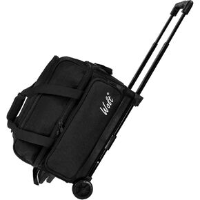 WOLT | Double Roller 2 Ball Bowling Bag with Separate Shoe Compartment, Large Capacity Bowling Ball Bag with Accessory Pocket, Retractable Handle extends to 40"