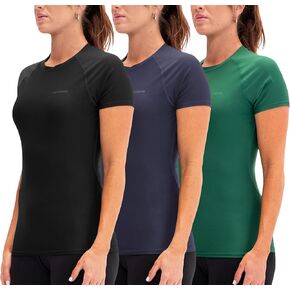 DEVOPS 3 Pack Women's Compression Shirt Dry Fit Short Sleeve Running Athletic T-Shirt Workout Tops